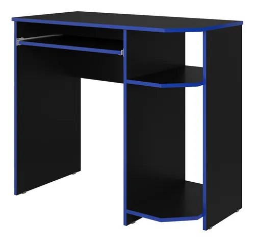 Escrivaninha Mesa Para Computador Gamer Teclado Cpu Cor Preto Azul