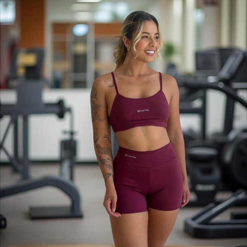 Conjunto Fitness Virginia Top Shorts Meia Coxa Cintura Alta