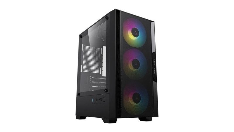 Gabinete Gamer Acegeek Stratus Mesh, Rainbow, Mid-Tower, Lateral de Vidro, Com 3 Fans, Preto