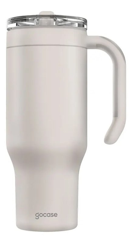 Copo Térmico Gocase 1180ml Aço Inox Com Canudo Flip E Tampa Cor Branco Lisa