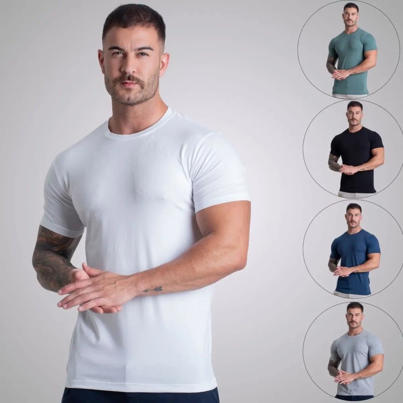 Kit 5 Camiseta Masculina Algodão Egípcio Com Elastano Basica