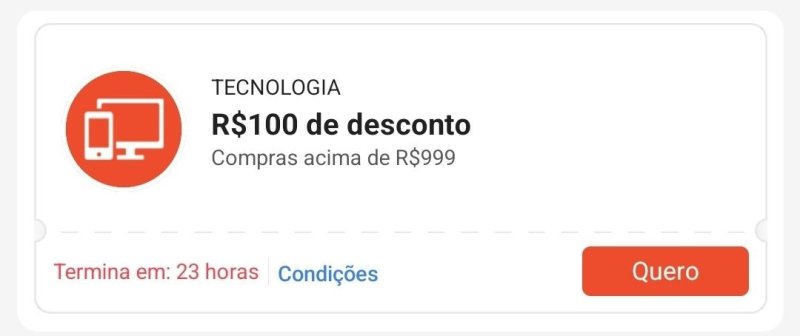 CUPOM SHOPEE: R$100 OFF em R$999