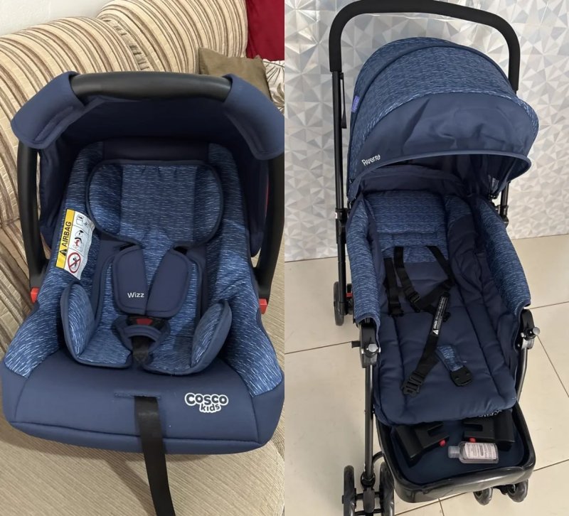 Travel System Duo, Cosco Kids, Reverse, 0 a 15kg, Preto Rajado