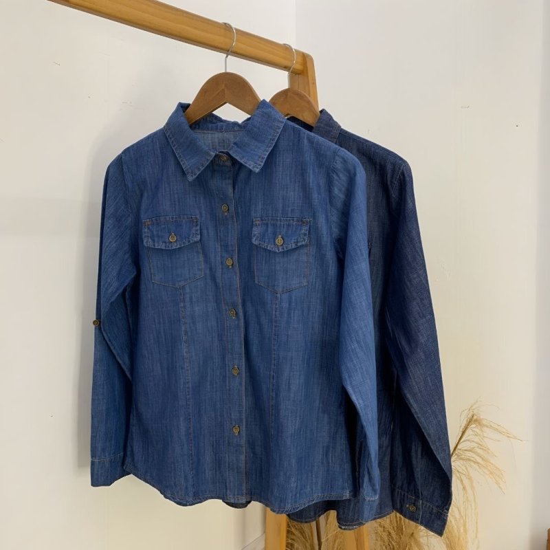 Camisa Jeans Slim Manga Longa Masculina