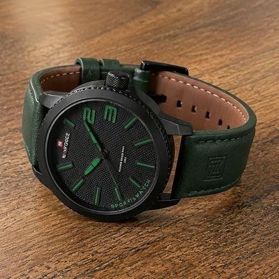 Relógio De Pulso Masculino De Moda Casual Couro Verde Preto Cinza-escuro