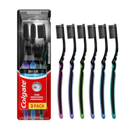 Escova de Dentes Colgate Slim Soft Black com Infusão de Carvão Premium 6 Unidades