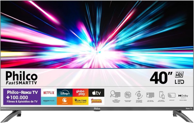 Smart TV 40” Philco Roku TV LED Dolby Audio