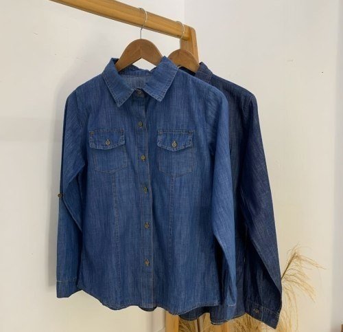 Camisa Jeans Slim Manga Longa Masculina