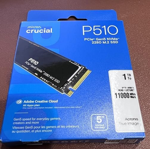 Crucial SSD NVMe P510 1TB Gen5, até 11.000 MB/s