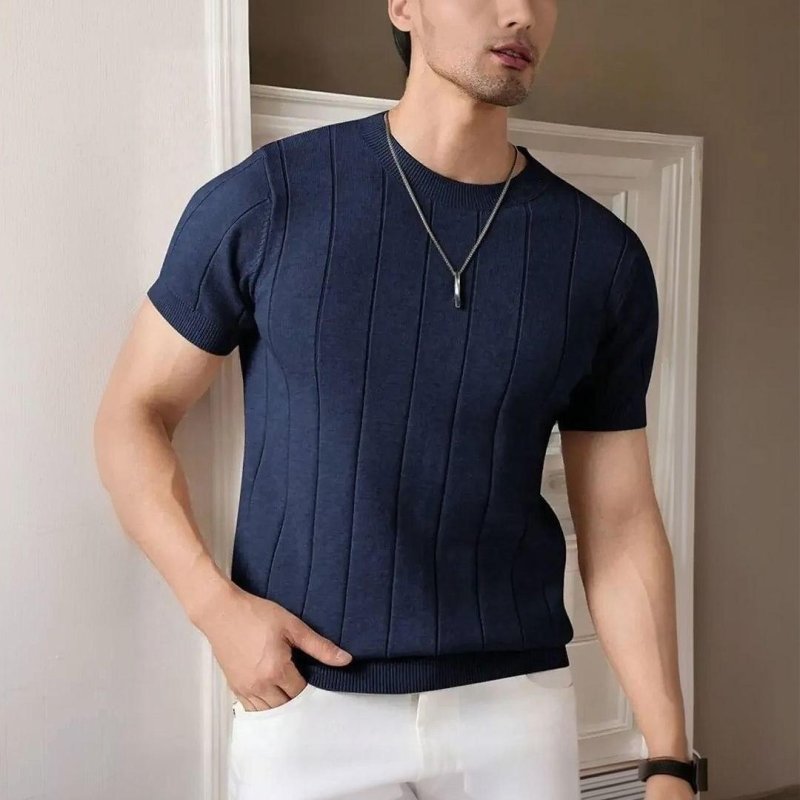 Blusa Masculina Básica Manga Curta Canelada Tricot Modal