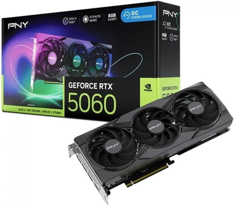 Placa de Vídeo Pny Nvidia Geforce Rtx 5060 Epic-x Rgb Oc Triple Fan, 8gb