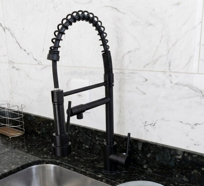 Torneira Para Pia De Cozinha Monocomando Dupla Saida Mesa Preto Fosco
