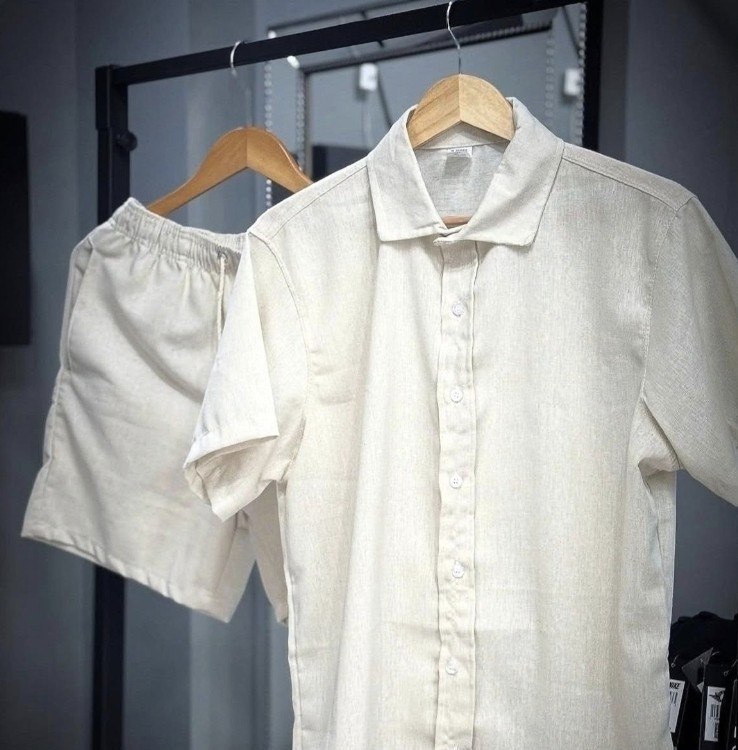 Conjunto Masculino Linho Camisa Shorts Mauricinho Com Bolso