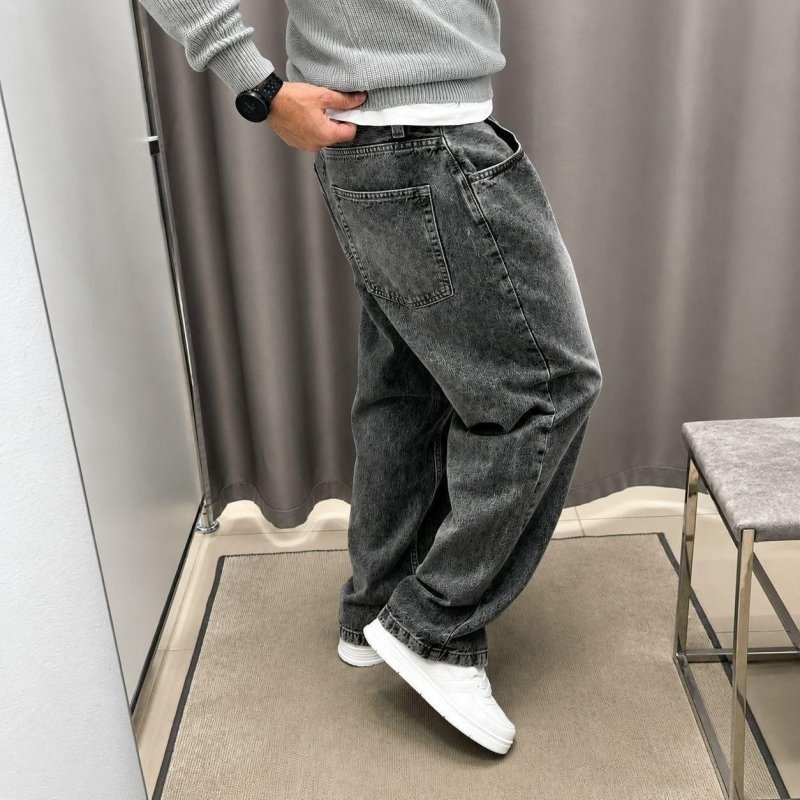 Calça Balão Jeans Masculina Marmorizada Streetwear Larga Bag