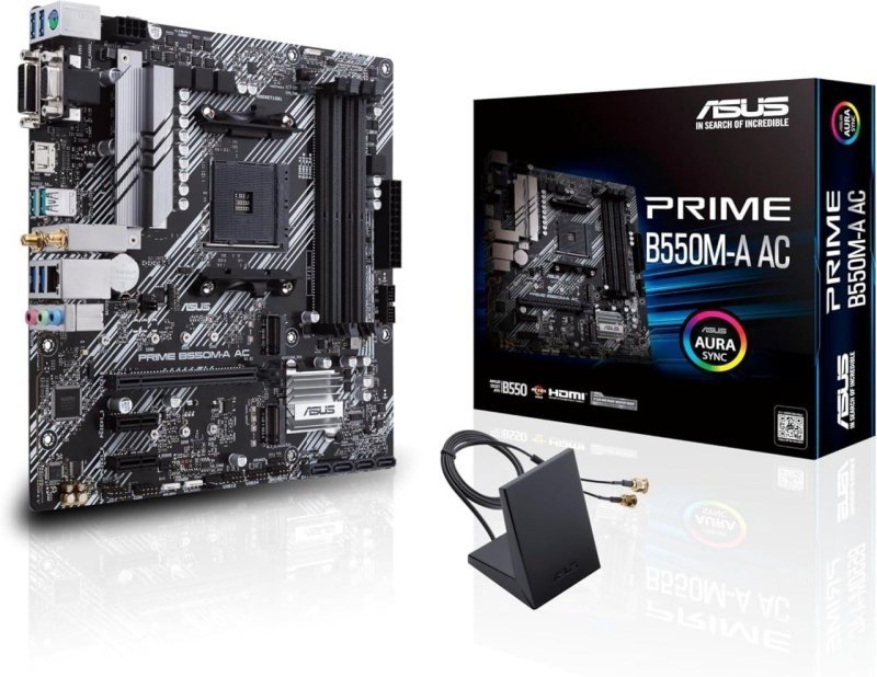 ASUS Prime B550M-A AC AMD AM4 (3ª geração Ryzen Micro ATX placa mãe (PCIe 4.0, WiFi)