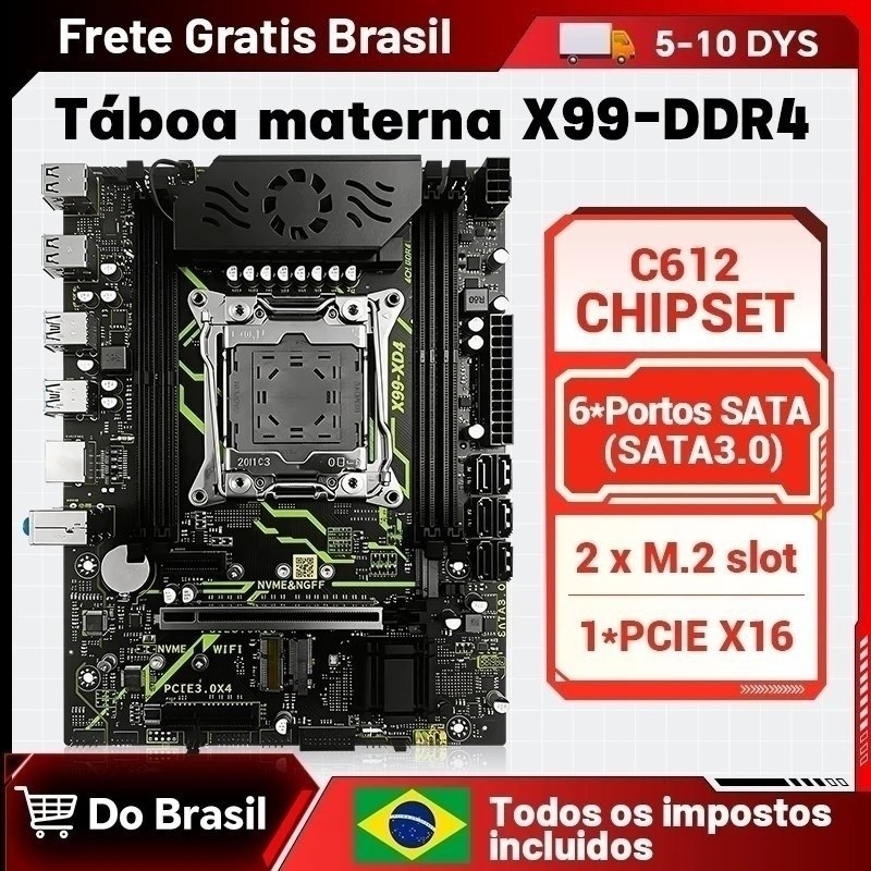 Kit X99 SZSJKJ XD4 + Xeon E5 2682 V4, Chipset C612, Quad Channel, Suporte TPM2.0