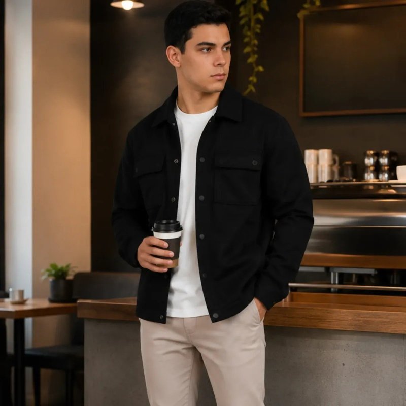 Jaqueta Masculina Bomber Texturizada Premium Com Botões Preto Gg