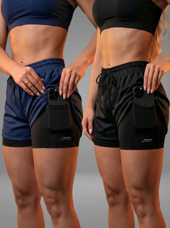 Kit com 2 Shorts Compressão 2 Em 1