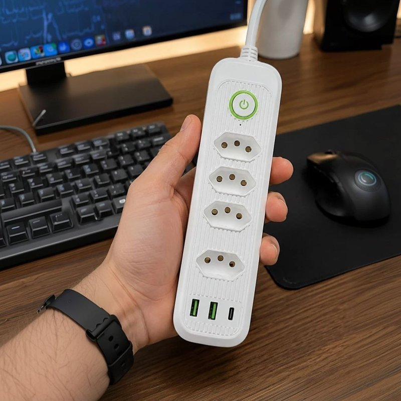 Extensão 5 Tomadas e 2 USB 1 PD LED Bivolt Power 110V/220V