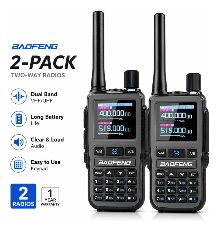 Rádio Comunicador Baofeng UV-5R Mini Dual Band VHF/UHF 5W USB-C 999 Canais – Pack 2 Unidades