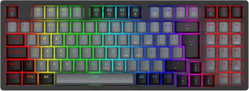 Teclado Mecânico Gamer com Fio 95 Teclas, RGB com 20 Modos de Iluminação, Switch Vermelho Hot Swap, Anti Ghosting