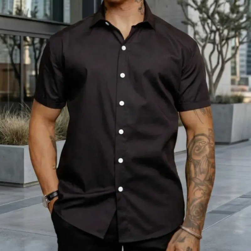 Camisa Social Masculina Gola Italiana Confortável