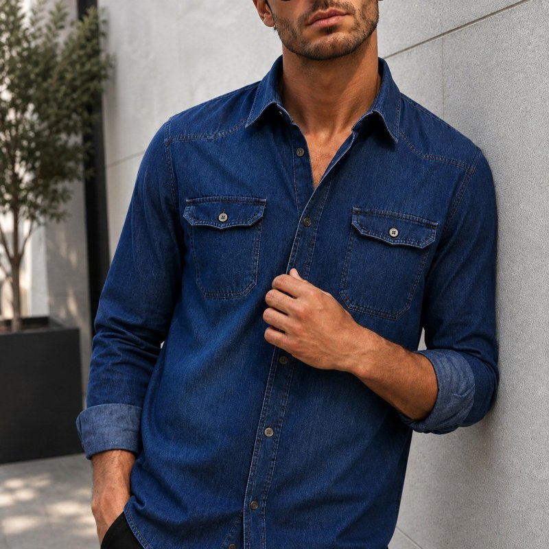 Camisa Jeans Slim Manga Longa Masculina
