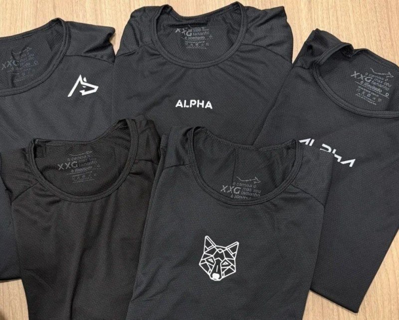 Kit 5 Camisetas Dry All Black Alpha