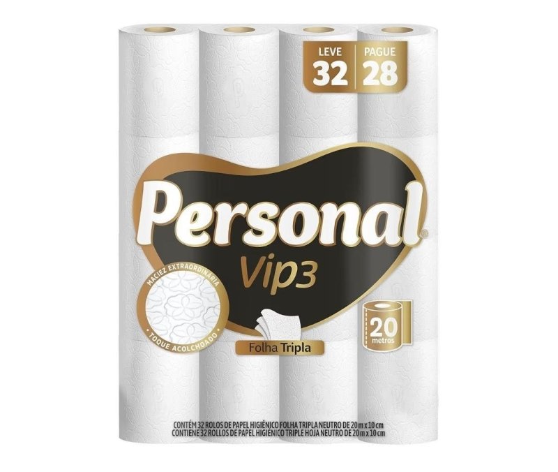Personal Papel Higiênico Vip Folha Tripla, 32 Rolos De 20M