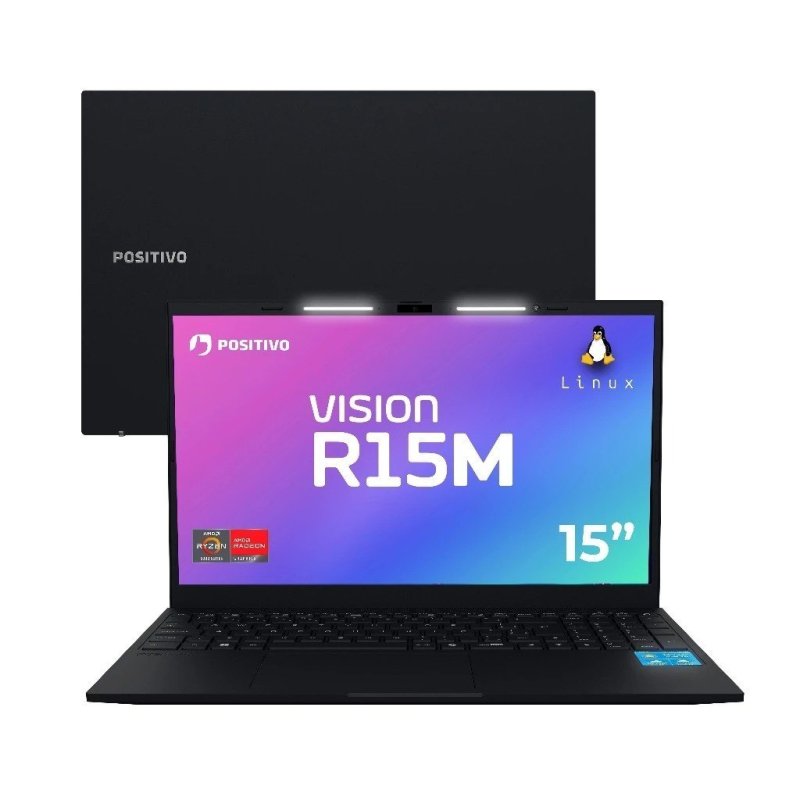 Notebook Positivo Vision R15M AMD Ryzen 5-5625U Linux 8GB RAM 256GB SSD Wi-Fi 6 15” IPS Preto