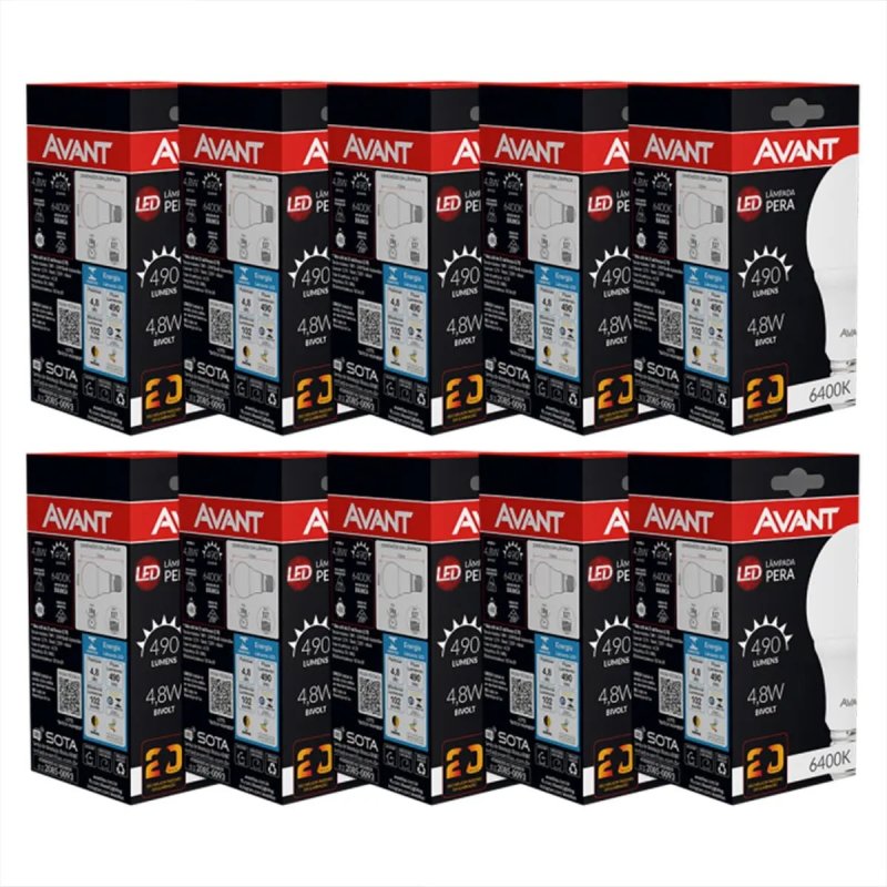 10 Lâmpada Led Avant 9w Pera E27 6500k Luz Branca Econômica