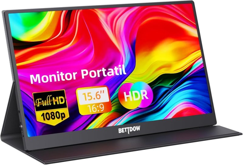 Bettdow Monitor Portátil 15,6'' FHD 1080P - USB C Dupla/HDMI - IPS com Funda Magnética
