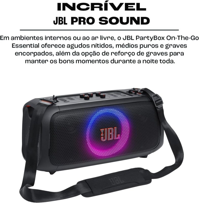 JBL PartyBox On The Go Essential - 100W RMS - Bluetooth, Microfone, Luzes
