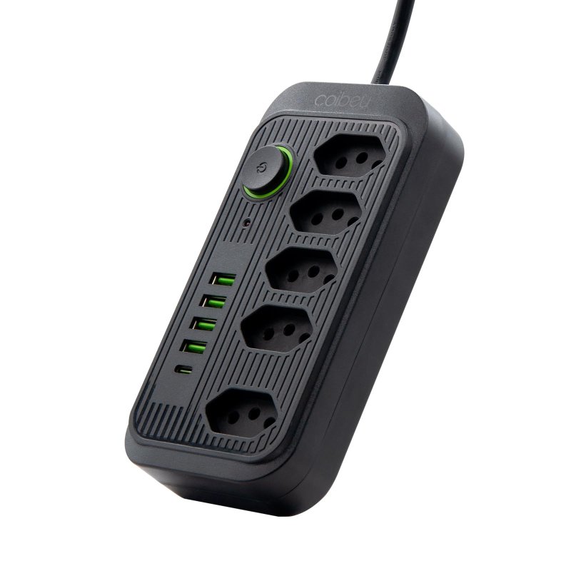 Extensão Tomada com 5 Tomadas e 4 Interfaces USB