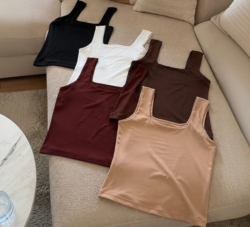 Blusa Regata Feminino Decote Quadrado Alça Grossa Casual