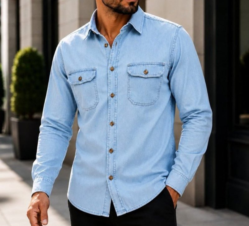 Camisa Jeans Slim Manga Longa Masculina