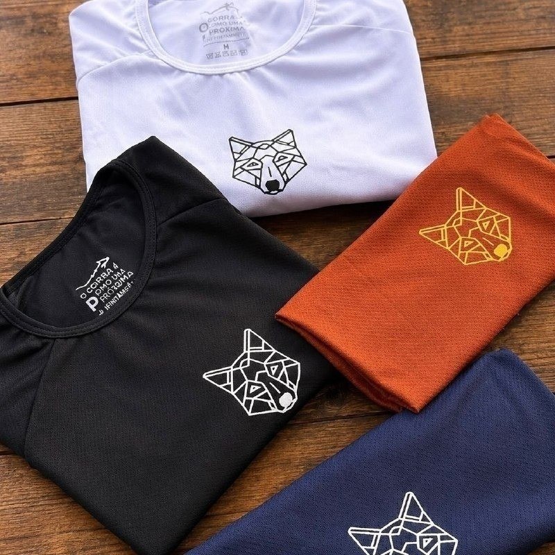 Kit com 3 Camisetas Dry Lobo Alpha Geométrico