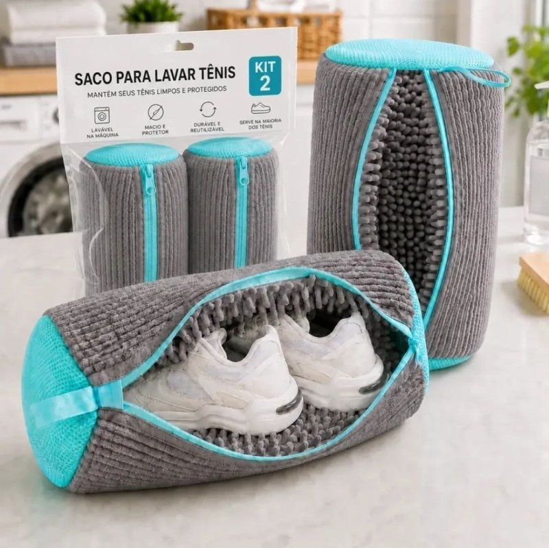 Kit 2 Sacos Para Lavar Tênis E Sapatos Em Máquina De Lavar