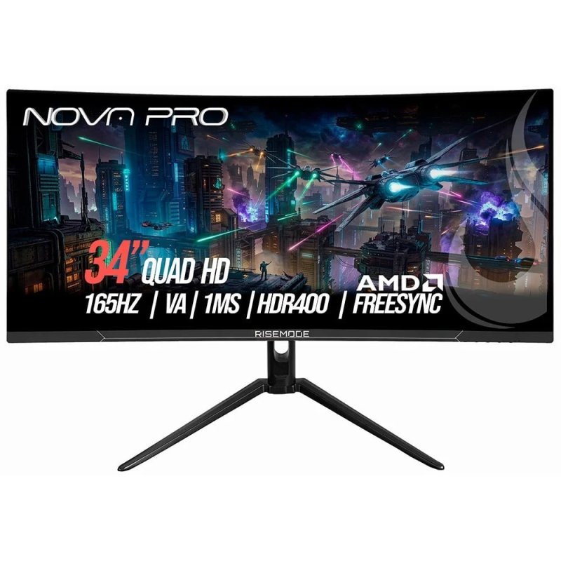 Monitor Gamer Curvo Rise Mode 34", 2K, 165Hz, 1ms, VA, HDMI e DisplayPort