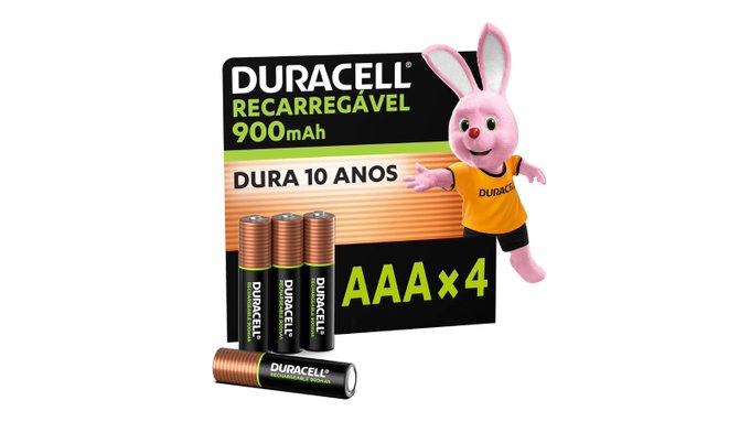 Duracell Pilha Recarregável AAA 900mAh Palito 04 un. + Frete Grátis