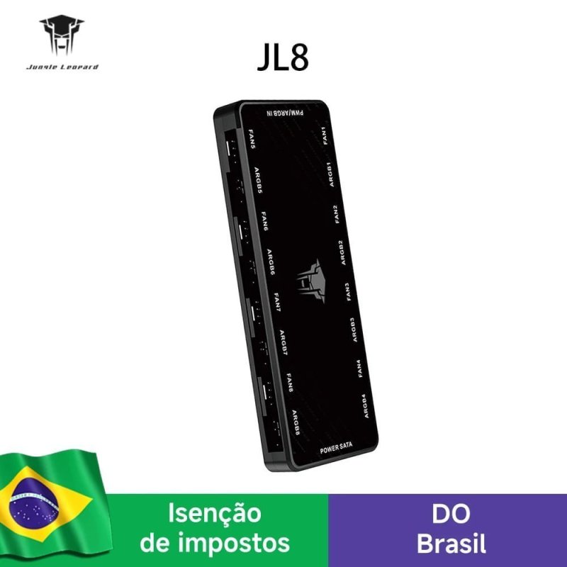 Controladora Hub ARGB Jungle Leopard JL8 PWM com 8 portas, 5V 3PIN, PWM de 4PIN