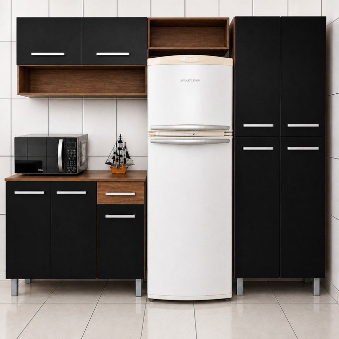 Armário de Cozinha Modulada Completa Compacta Emilly + Frete Grátis