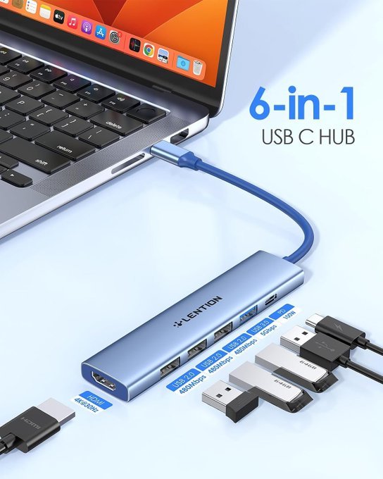Lention Adaptador Hub USB-C HDMI 4K