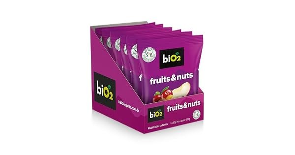 Mix de Castanhas e Frutas biO2 Snack Nuts e Fruits, 6 unidades de 50 g Vegano e sem Glúten