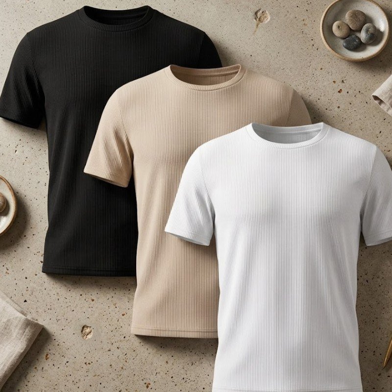 Kit 3 Camisetas Masculina Canelada Americana Gola Careca