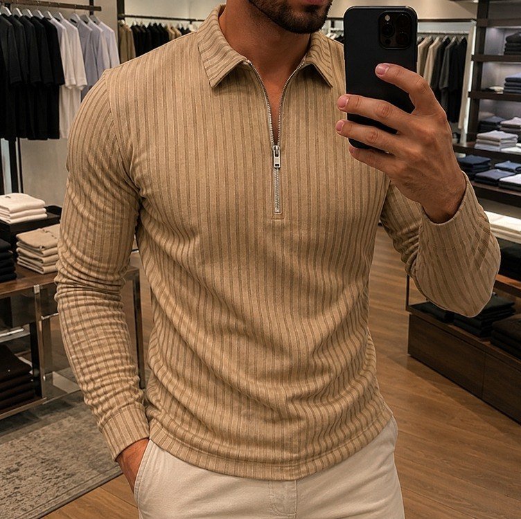 Camiseta Polo Manga Longa Com Zíper Lançamento + Frete Grátis