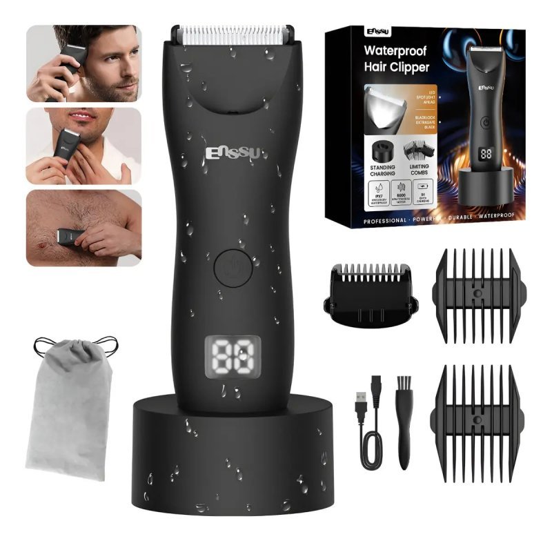 Enssu Aparador de Pelos Corporais Masculino com Base – Preto
