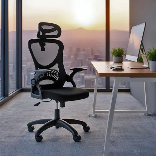 Cadeira de Escritório Giratória HomeNow Columbus Presidente Preta com Tela Mesh