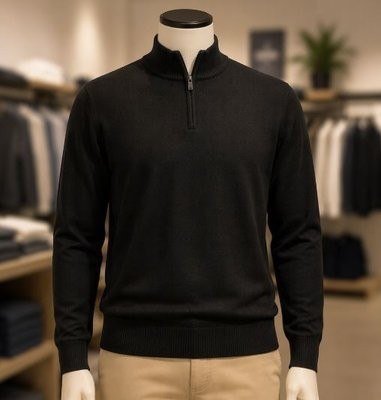 Suéter Masculino Meio Zíper Gola Alta Malha Tricot Premium Preto G