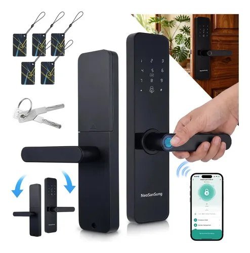 Fechadura Eletrônica Digital Tuya Com Biometria, Senha, Tag E Chave Touch Anti-espião Inteligente Preta Para Porta
